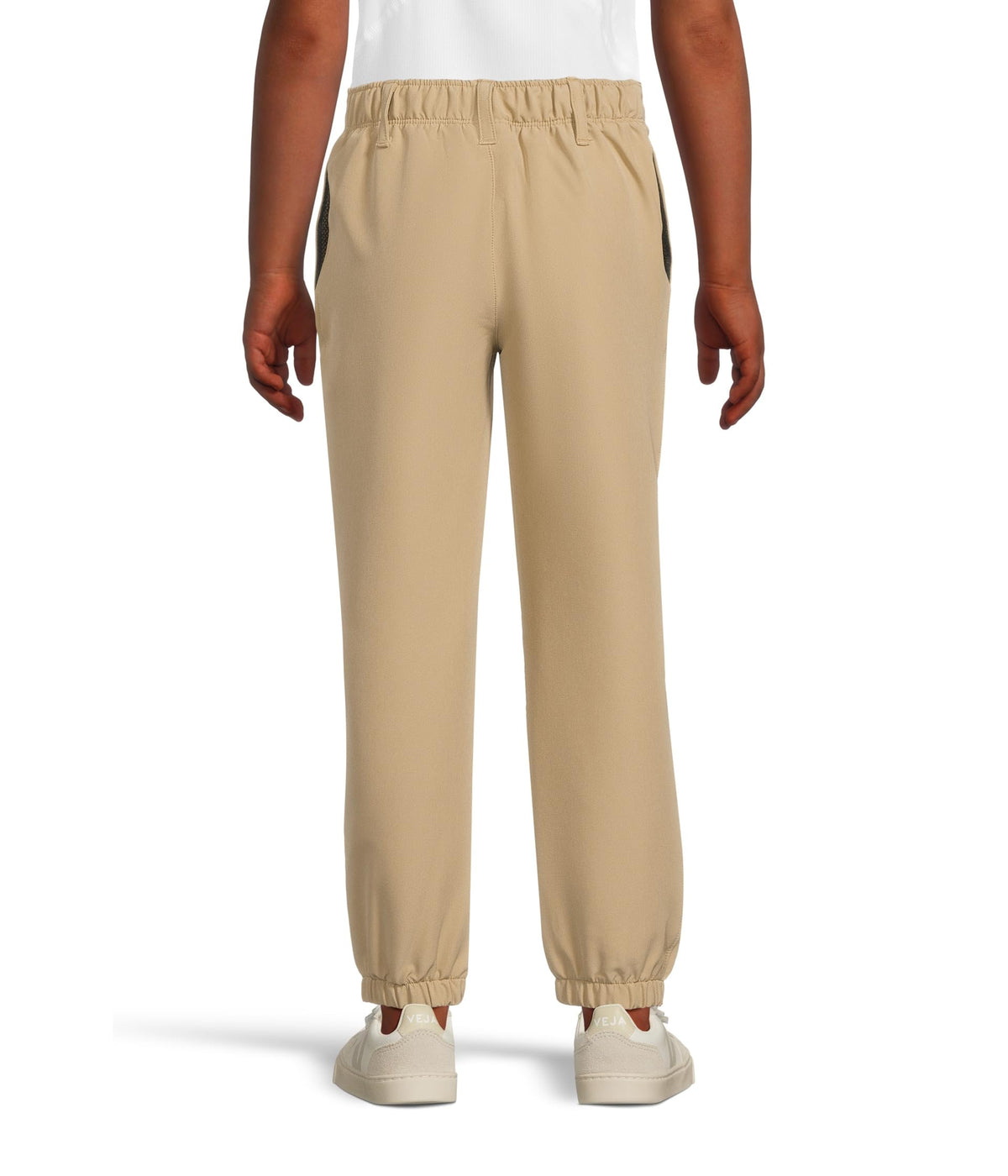 Under Armour Boys Matchplay Joggers field khaki side view showing stretch fabric