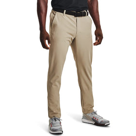 Under Armour Drive Pants front view in barley and white showing moisture-wicking comfort