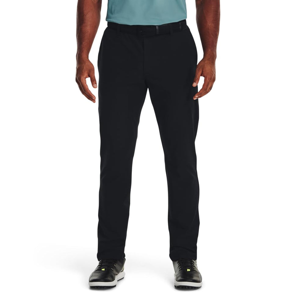 Under Armour men's golf pants black front view highlighting mobility.