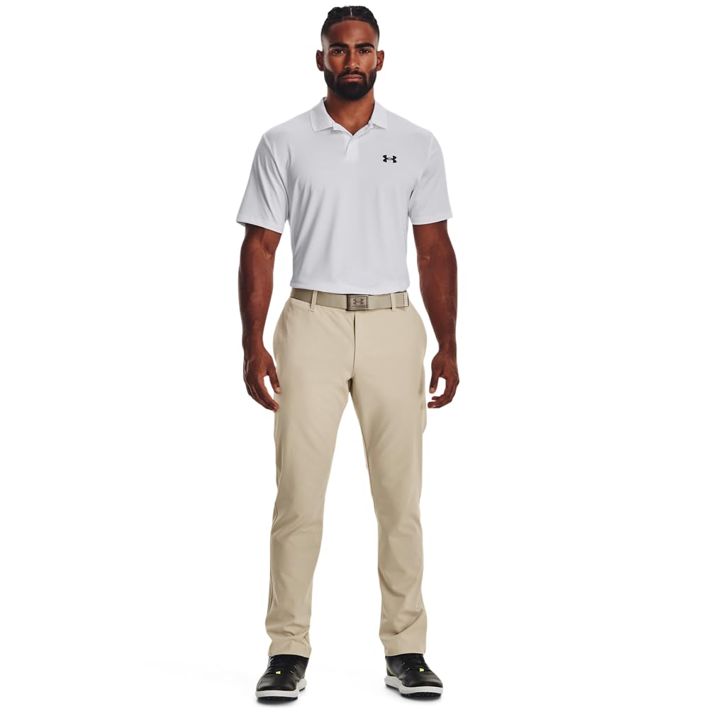 Under Armour men's golf pants side profile in khaki base, sleek on-course look.