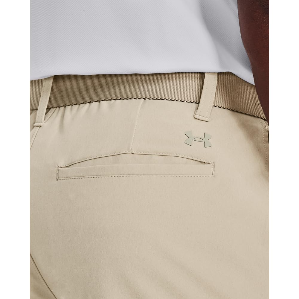 Under Armour golf pants travel-ready setup, khaki base, easy packing for trips.