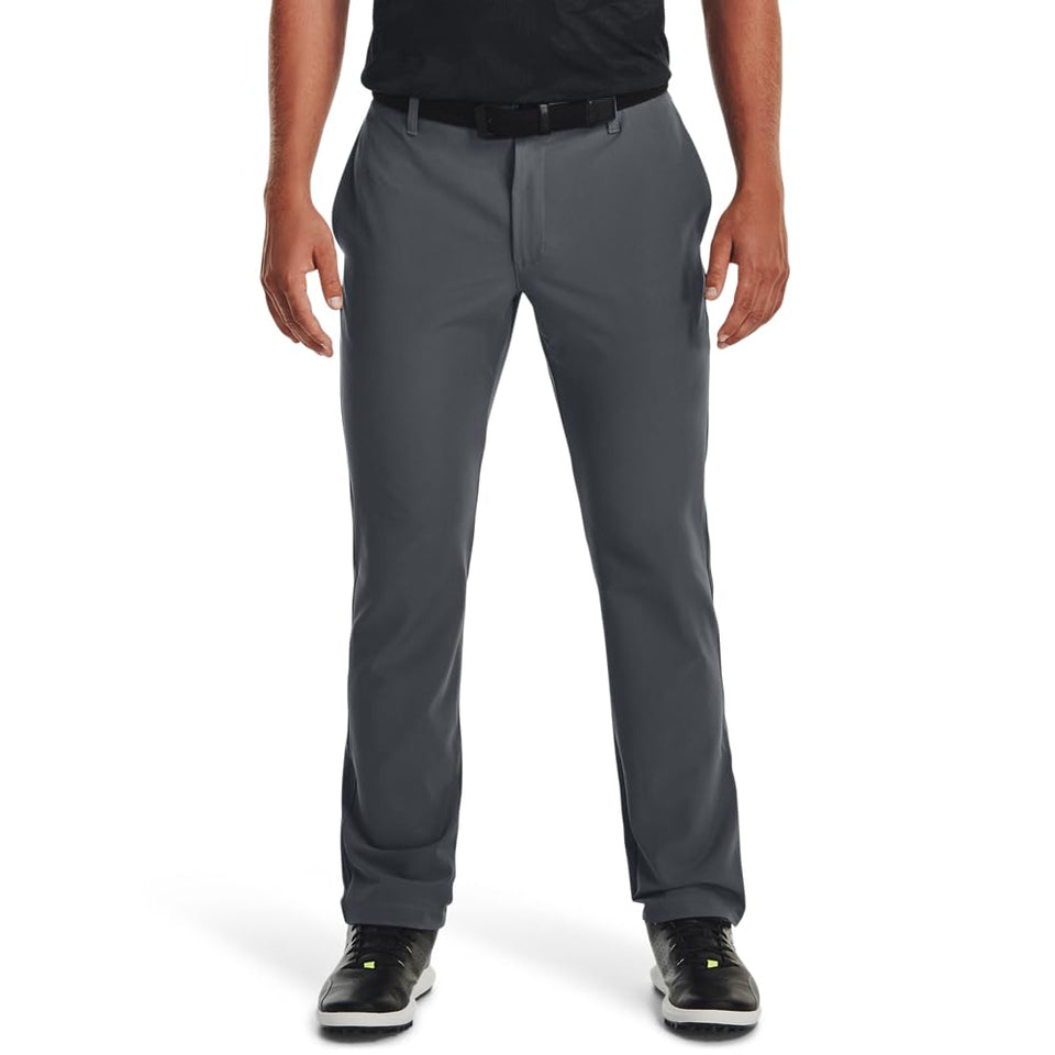 Under Armour men's golf pants in pitch gray, front view showing sleek on-course fit.