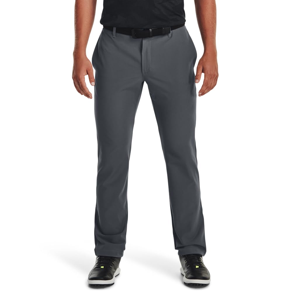 Under Armour men's golf pants Pitch Gray, front view for on-course comfort.