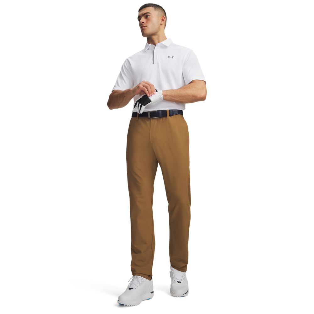 Under Armour men's golf tapered pants, side view, streamlined silhouette for a clean course look.