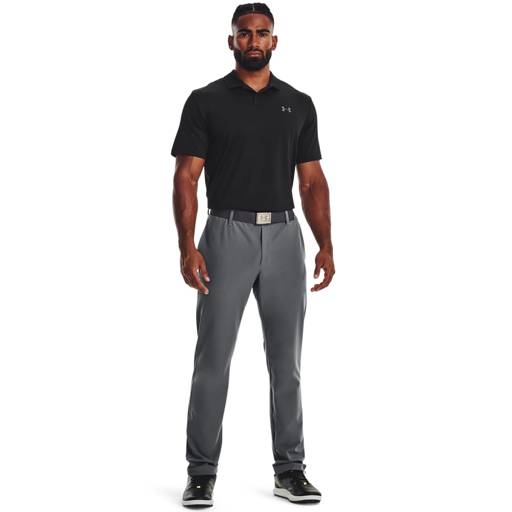 Under Armour men's golf tapered pants Pitch Gray side view for unrestricted movement.