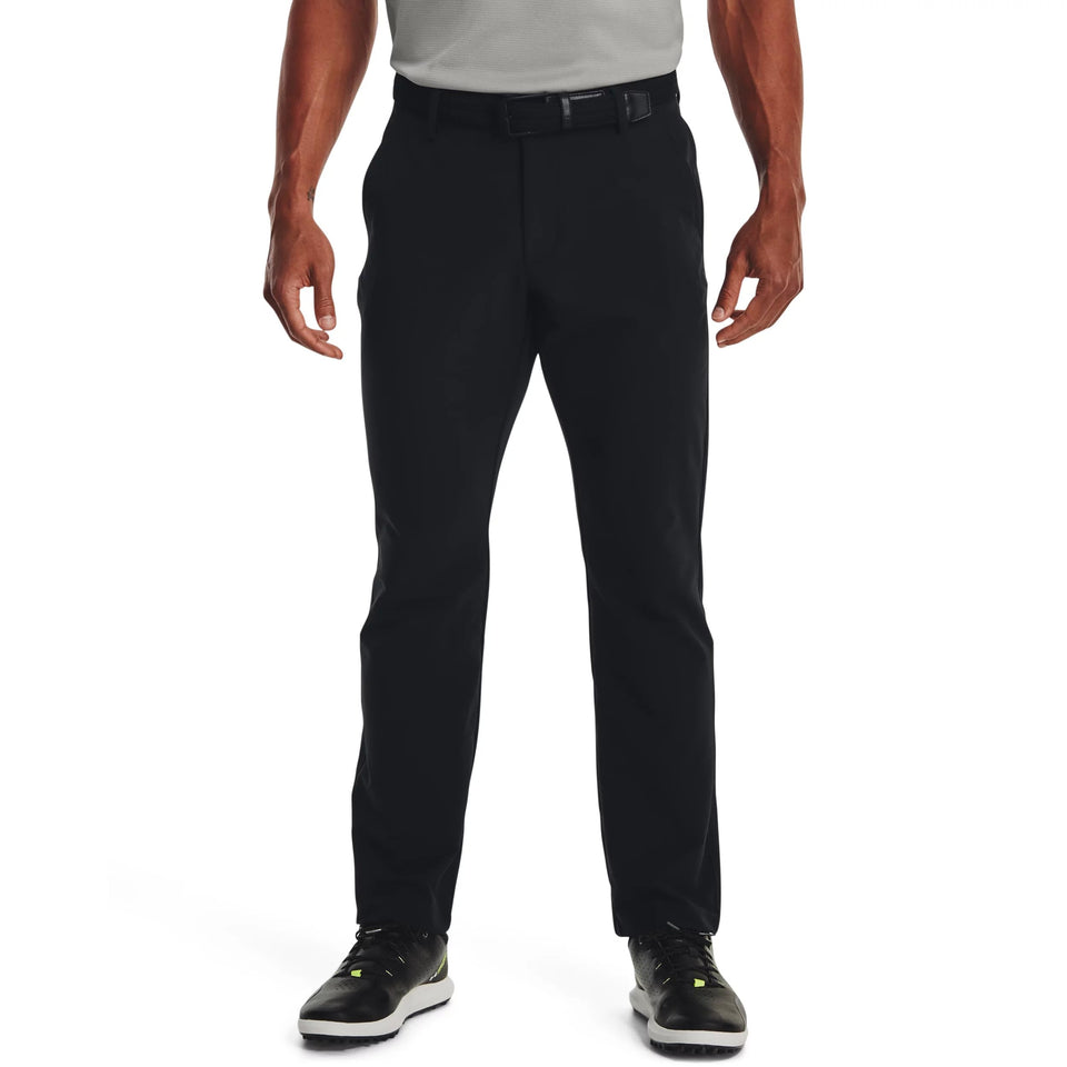 Under Armour men's straight leg tech pants front view, breathable fit for training sessions.