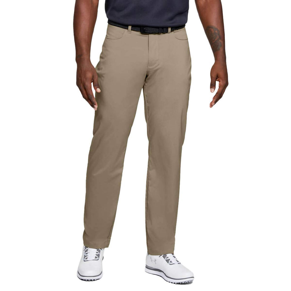 Under Armour men's tech golf pants canvas front view, breathable fabric for comfort.