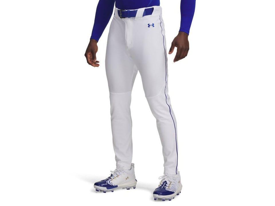 Under Armour men's utility pro tapered pants front view highlighting streamlined fit for movement
