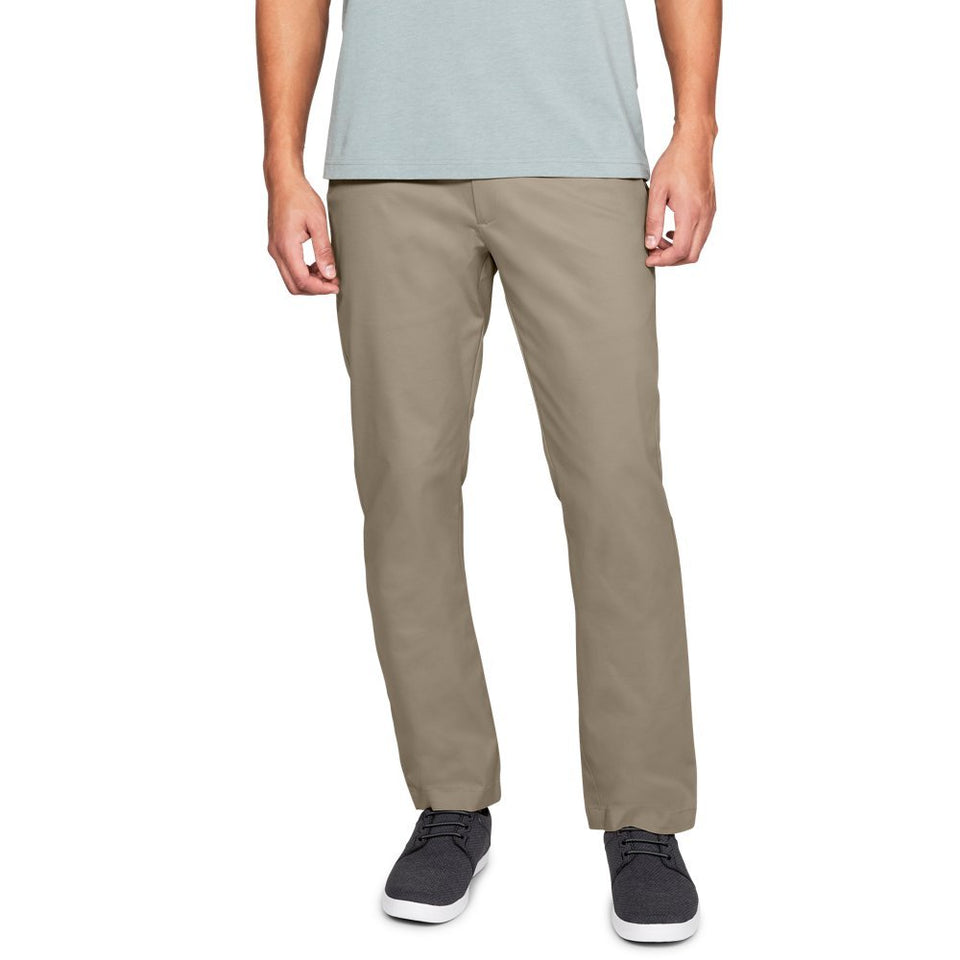 Under Armour Showdown Chino Pants brown, front view, moisture-wicking comfort for daily wear