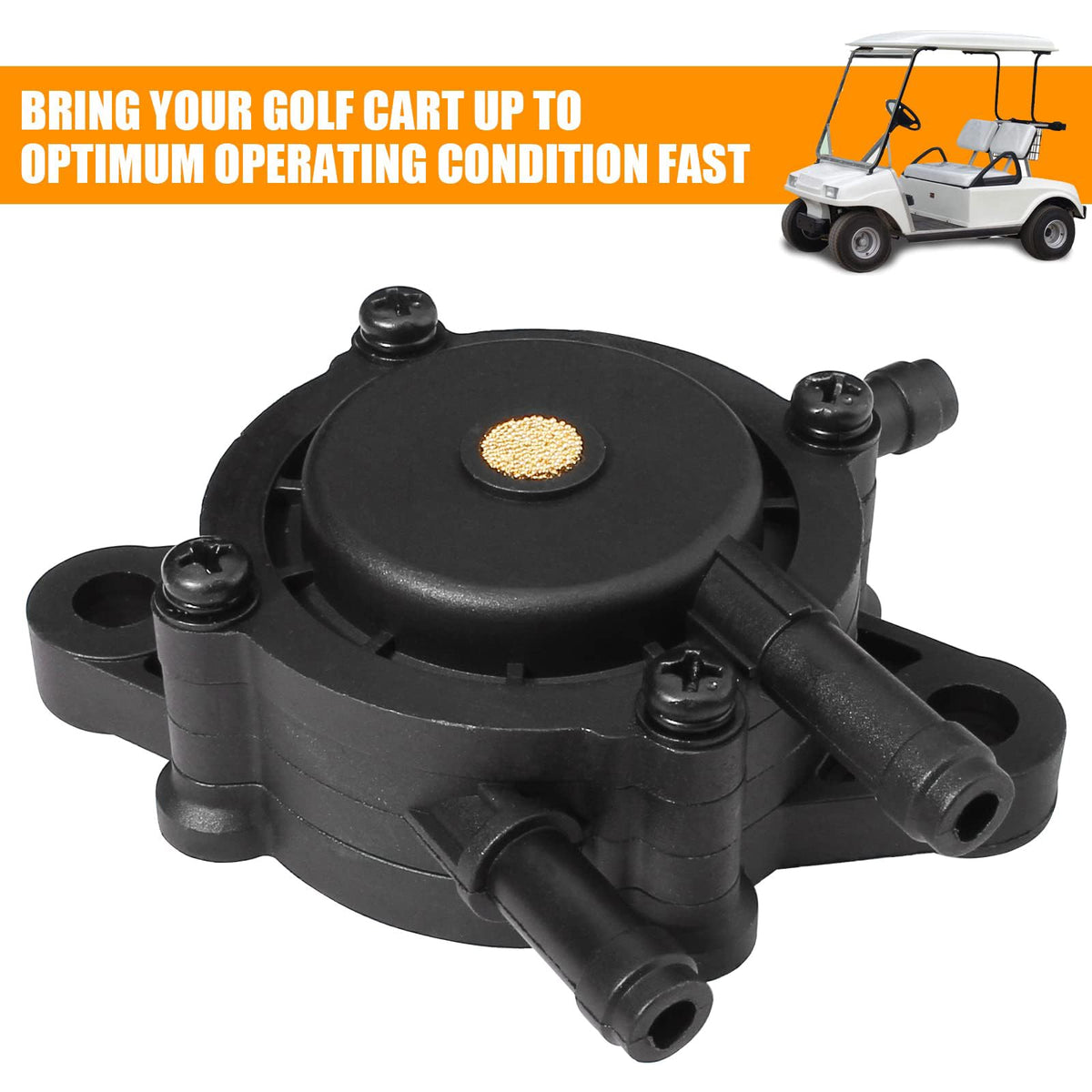 Unifizz fuel pump compatible with Kawasaki FE290/FE350 engines in a cart.