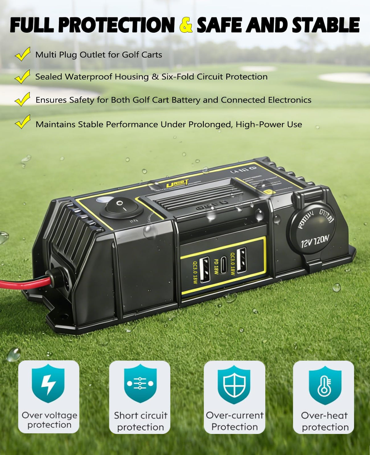 UNIGT golf cart 12V cigarette lighter socket ready for accessories.