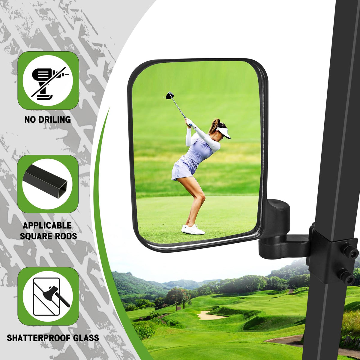 UNIGT side mirror pair fits Club Car EZ-GO Yamaha for broad rear visibility.