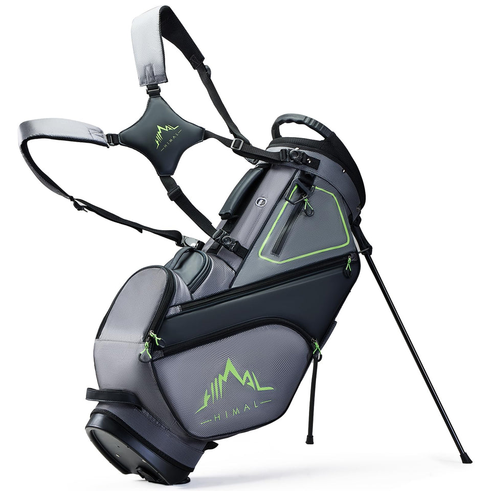 uniHimal 14-way dividers stand bag grey, top view shows organized clubs for quick selection on course