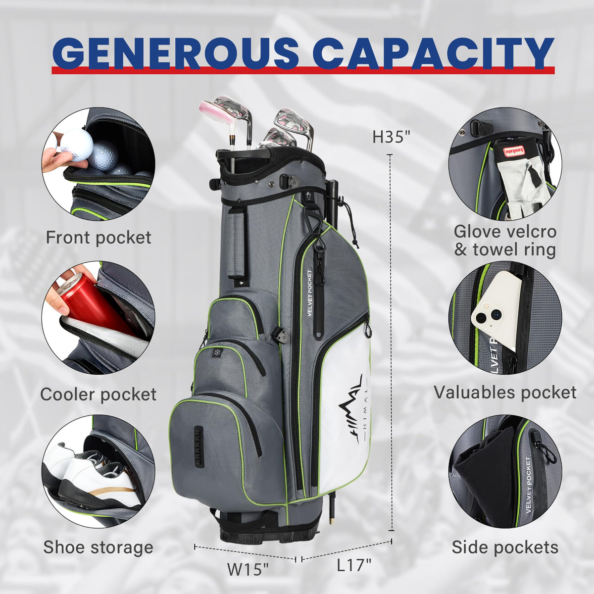 uniHimal 8-pocket storage keeps apparel and gear organized on the bag