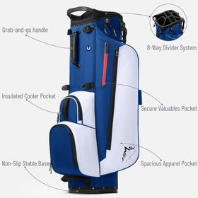 UniHimal 8-Way Stand Bag shows ergonomic dual-strap carry for comfortable all-day walking
