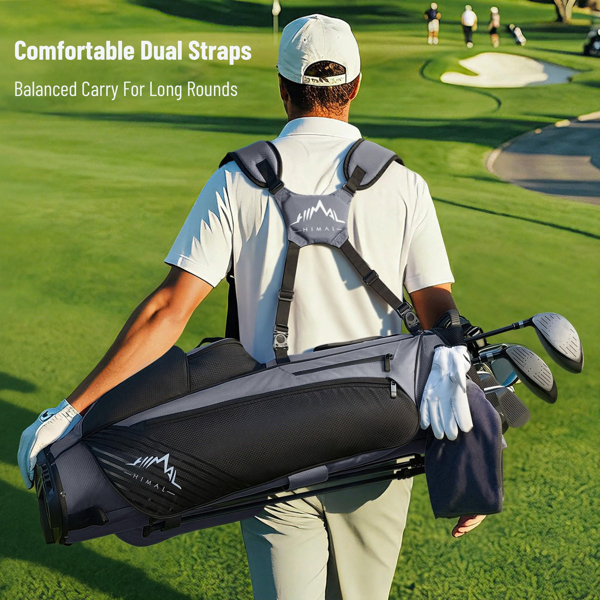 uniHimal 8-Way Stand Bag rain hood protects clubs in wet weather.