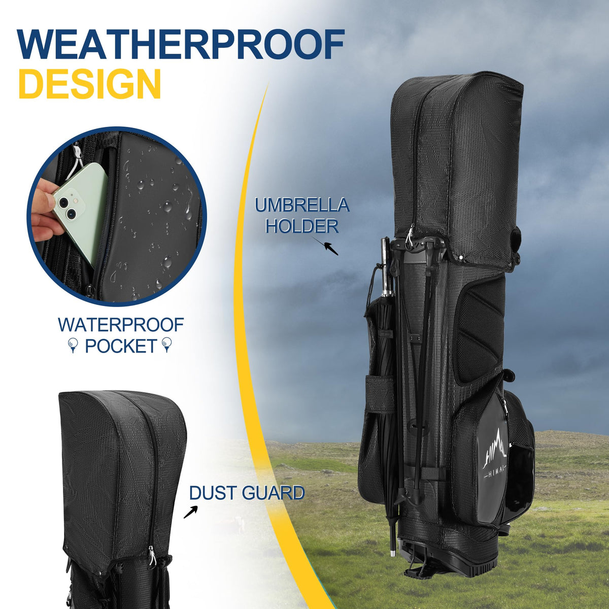 uniHimal dust cover hood protects the bag from dust and weather when not in play.