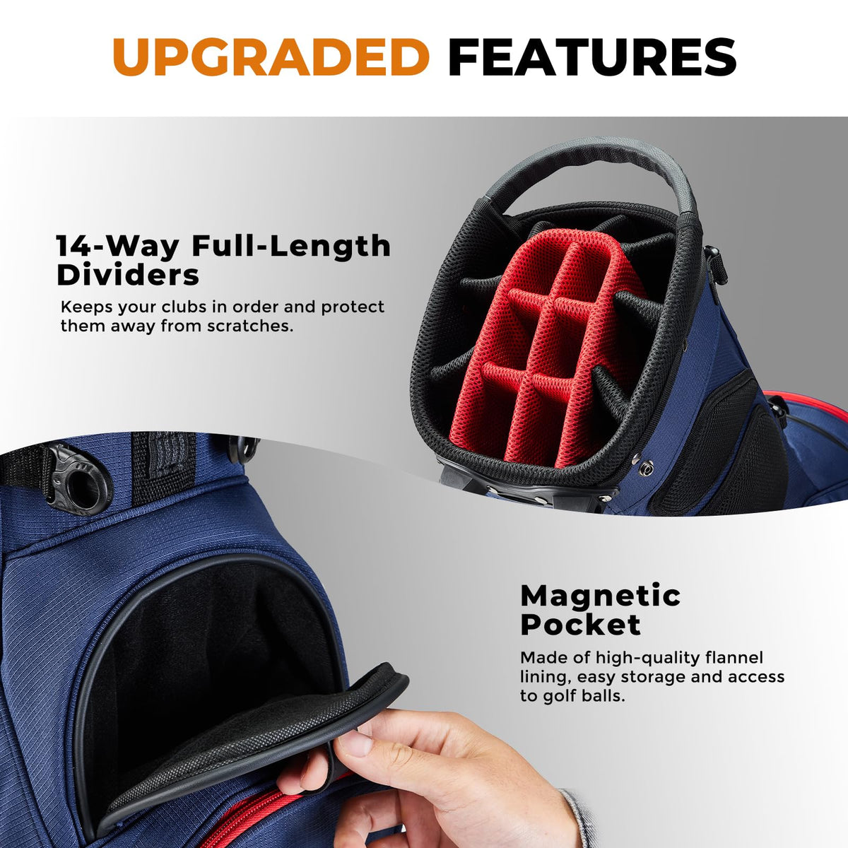 uniHimal golf bag with folded stand demonstrates quick setup on the course