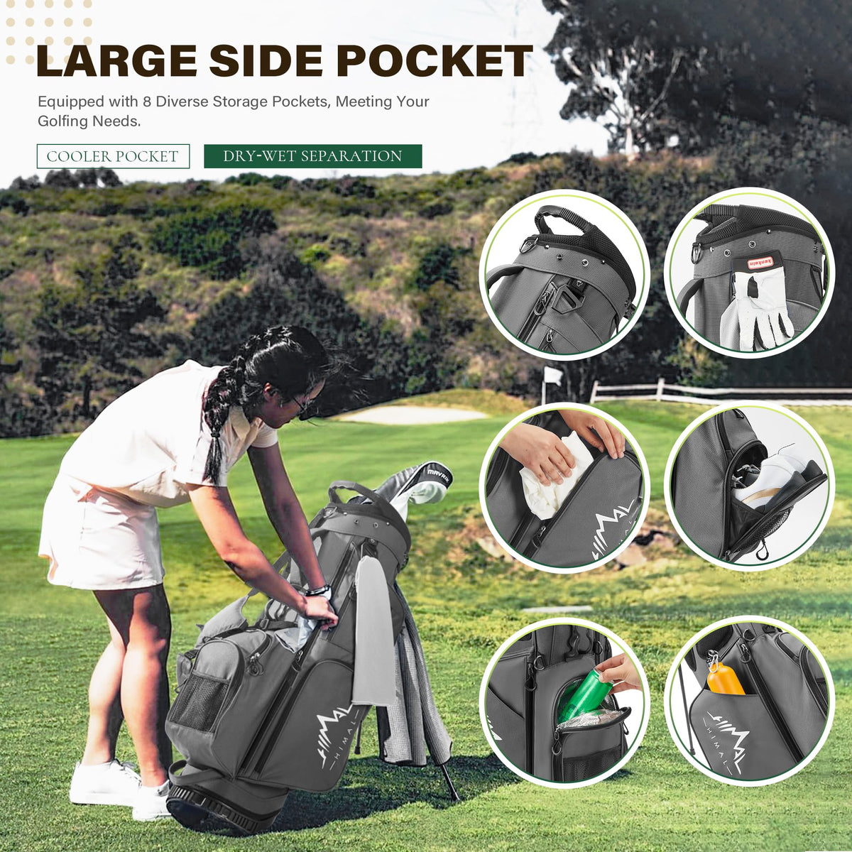 uniHimal stand bag shows secure valuables pocket for keys and wallet.