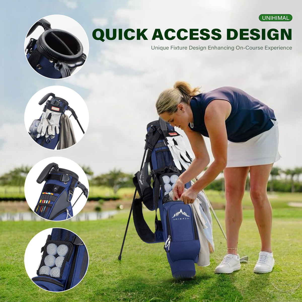 uniHimal Golf Par 3 bag back view with dual straps for balanced comfort