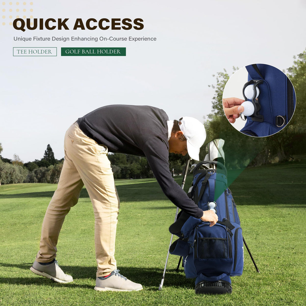 UniHimal ball holder on side holds two balls for quick access.