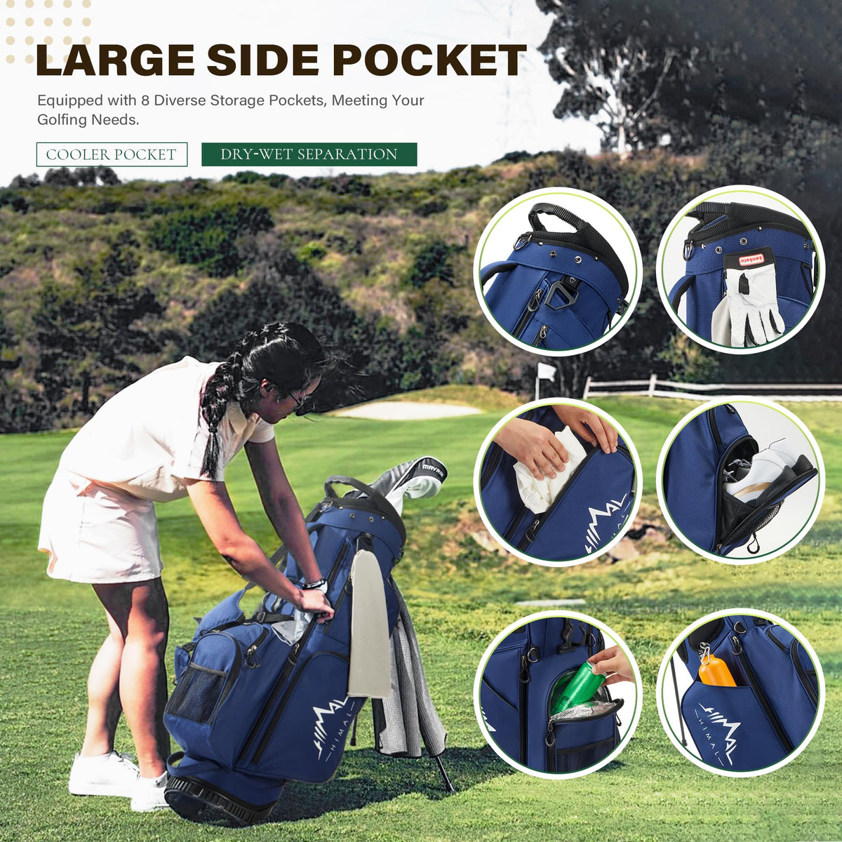 UniHimal blue bag shows padded double straps for comfortable carry.