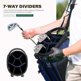 UniHimal blue stand bag side pocket for quick access items.