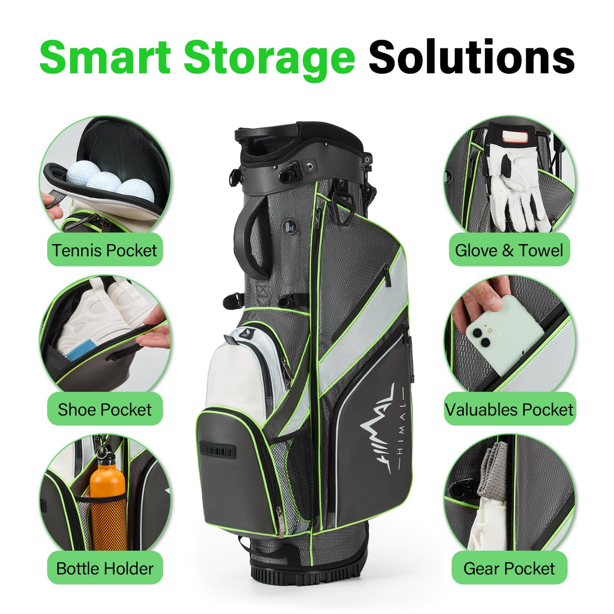 UNIHIMAL golf stand bag featuring multiple storage pockets for gear and accessories