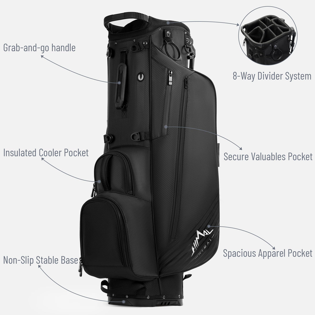 UNIHIMAL lightweight walking golf bag with dual-strap system reduces shoulder fatigue.
