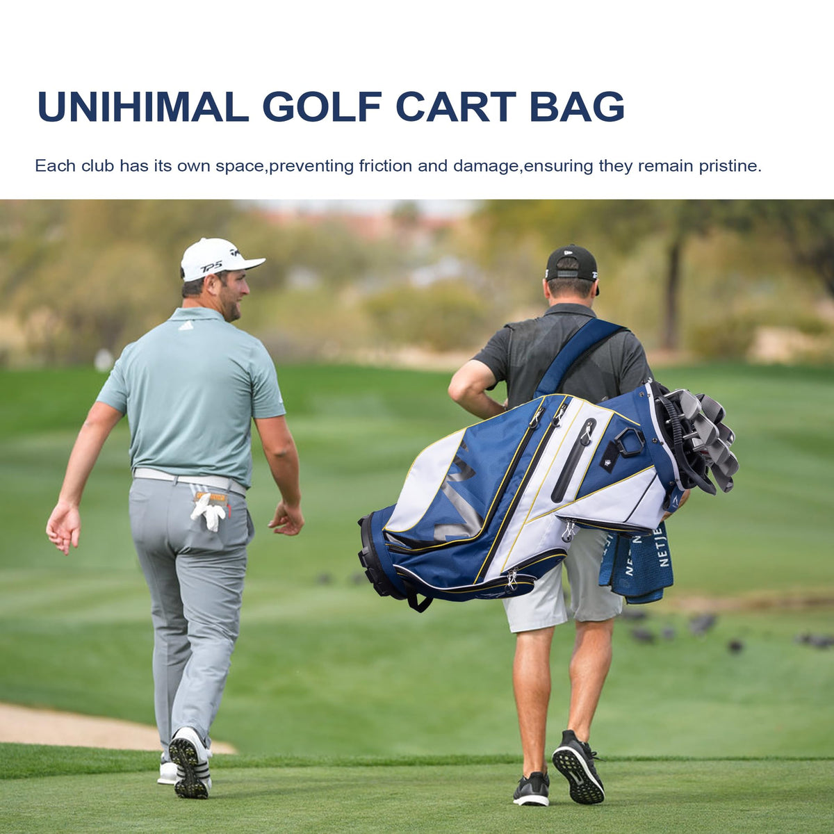 uniHimal navy blue bag offers stylish, practical storage for clubs and accessories.