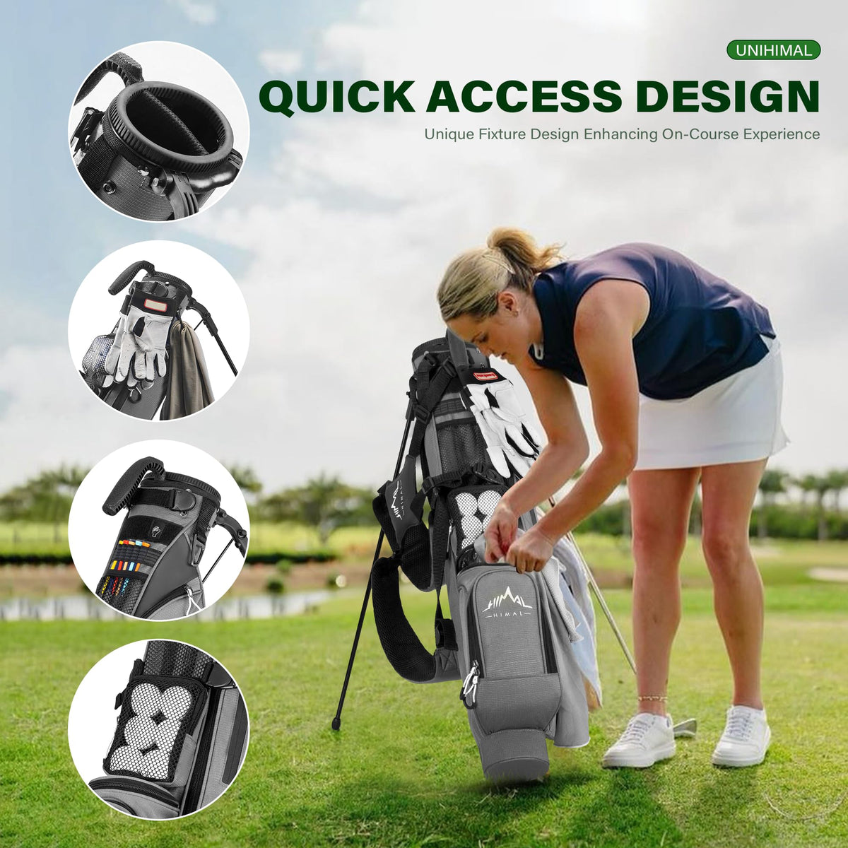 UNIHIMAL stand bag retractable legs enable quick setup on range