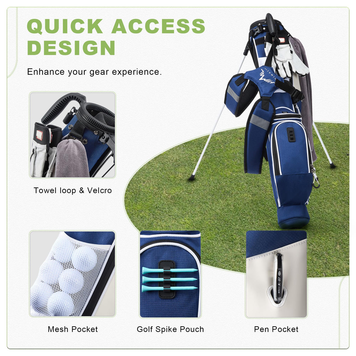 uniHimal Sunday Golf Bag backpack-style strap reduces shoulder fatigue