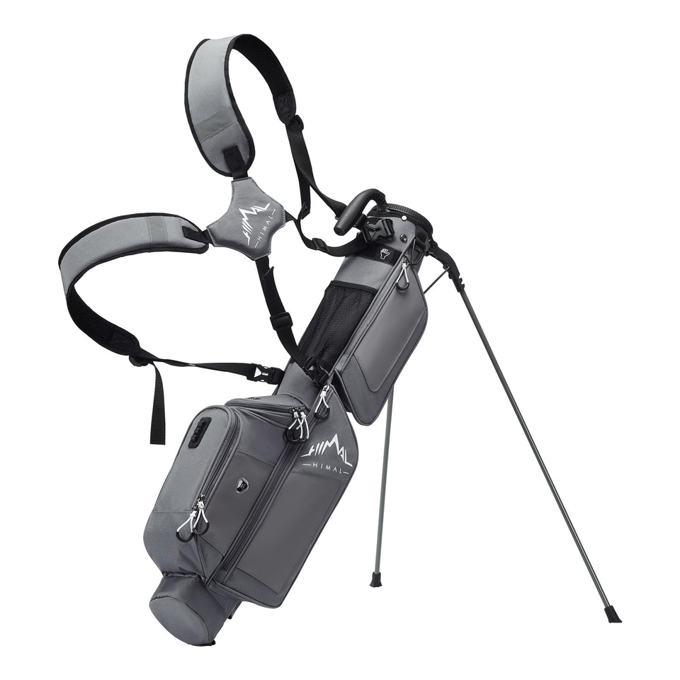 uniHimal Sunday golf bag with stand demonstrates easy hands-free setup on the course.