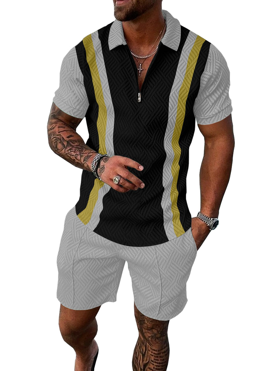 UOUA men's short sets front view for a versatile summer look.