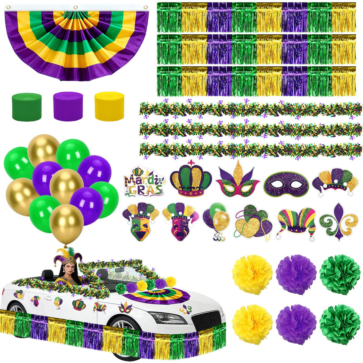 UPINS Mardi Gras fan flag for bright parade float visuals