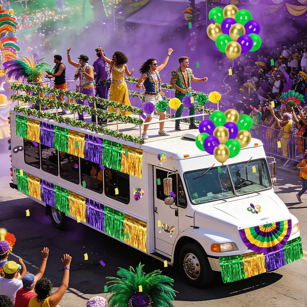 UPINS Mardi Gras paper flowers 20 cm as vivid focal accents