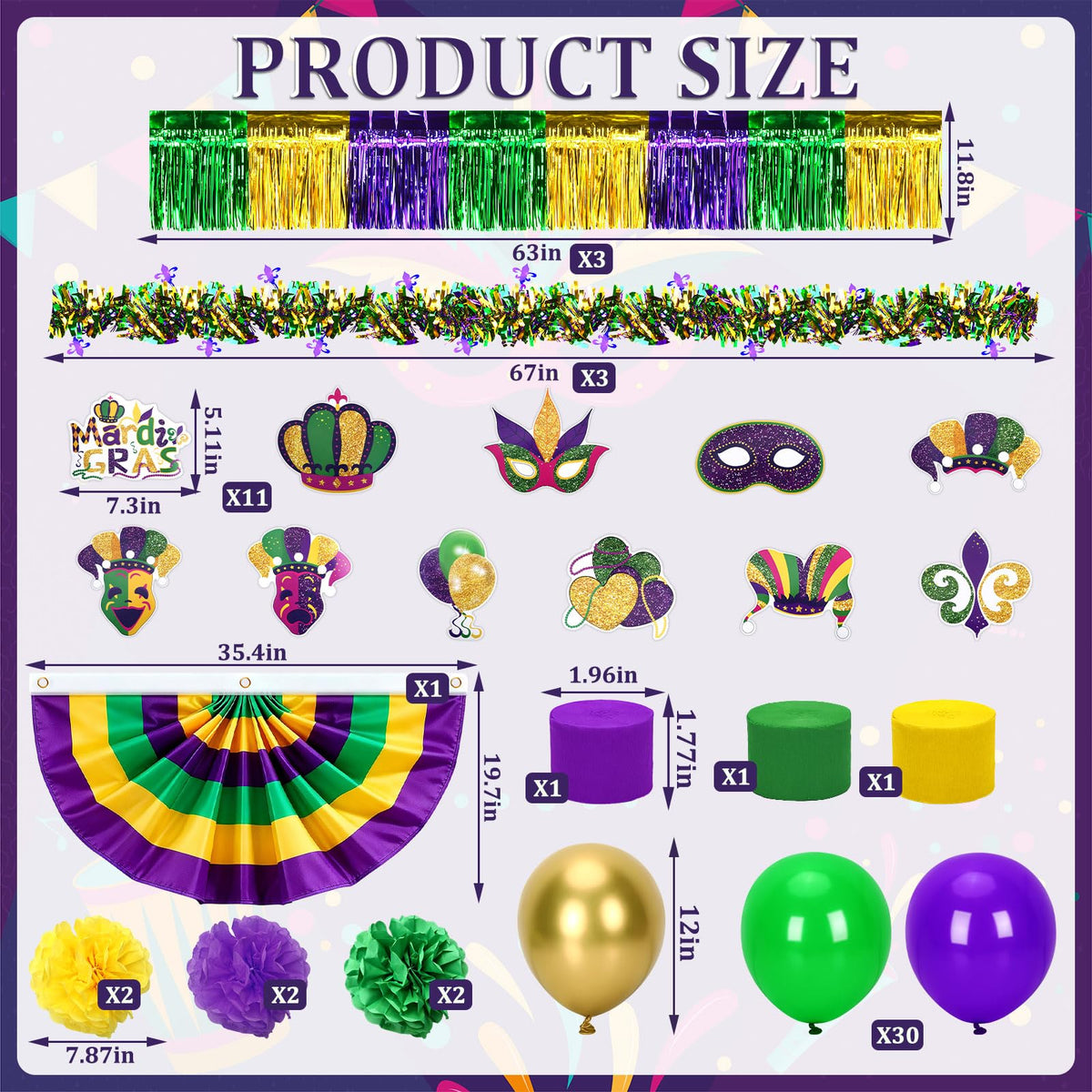 UPINS Mardi Gras tinsel garland adds shimmering color edging