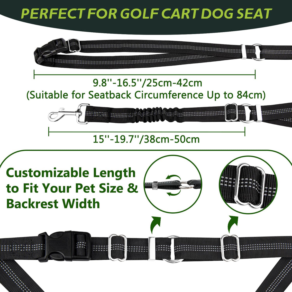 Urgown golf cart dog seat leash adjustable straps fit various backrests and dog sizes.