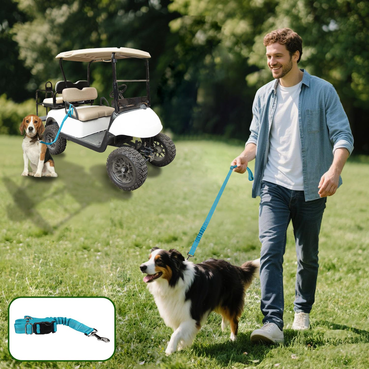 Urgown golf cart dog leash in blue color for visible safety