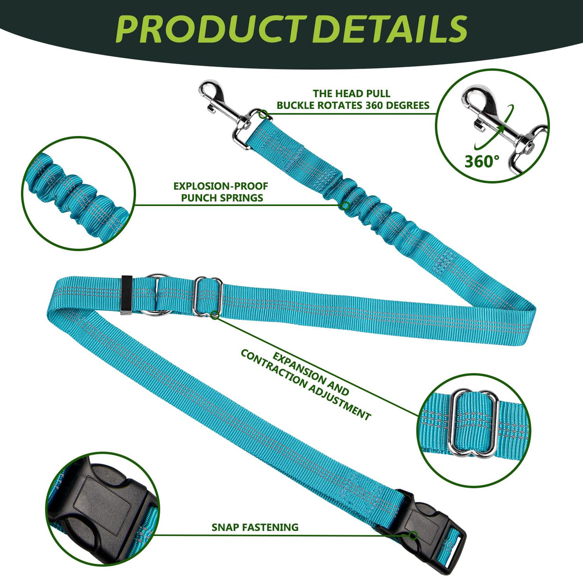 Urgown dog seat leash with durable nylon webbing for long-lasting use