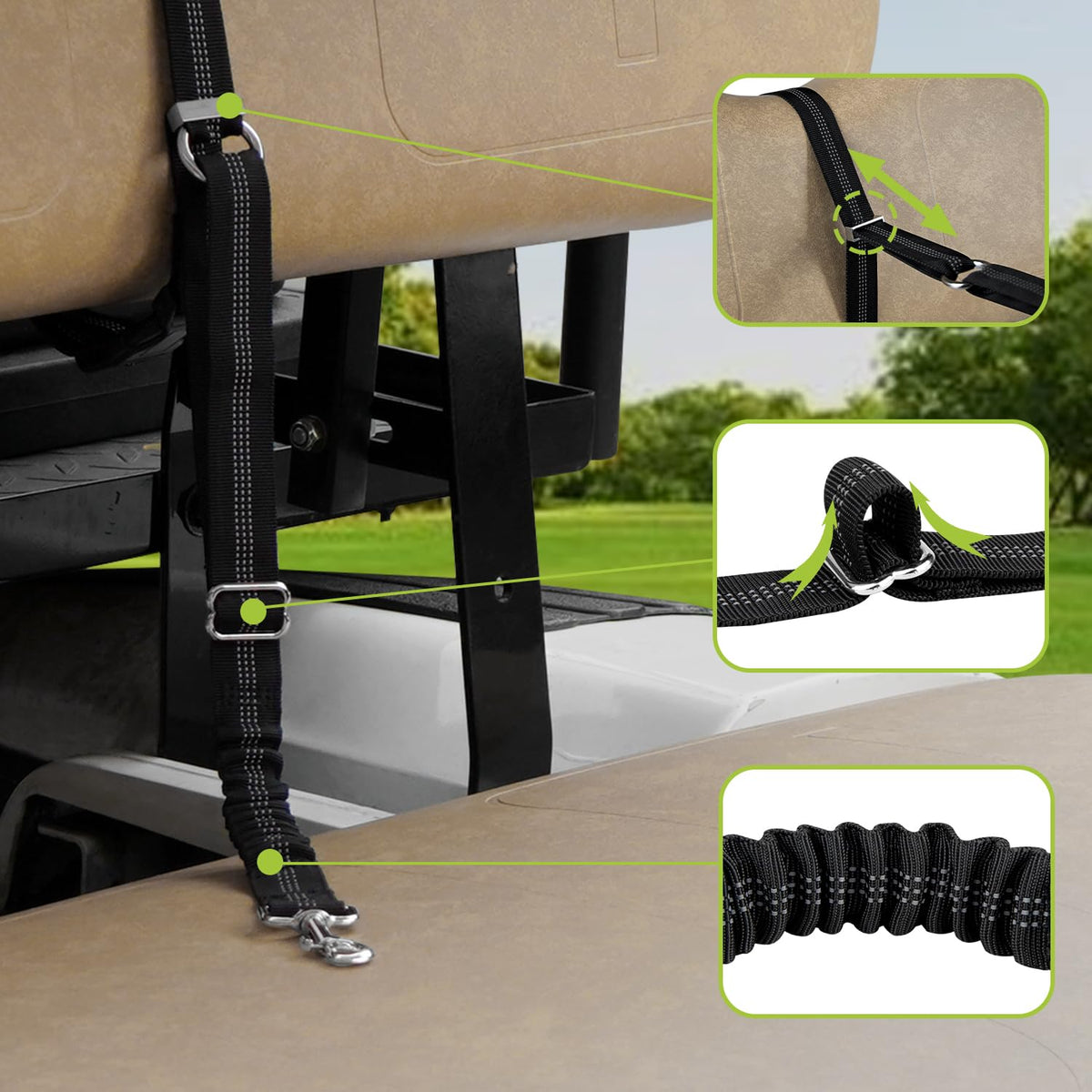 Urgown golf cart dog seat leash reflective stitching boosts visibility during dawn, dusk, or nighttime rides.