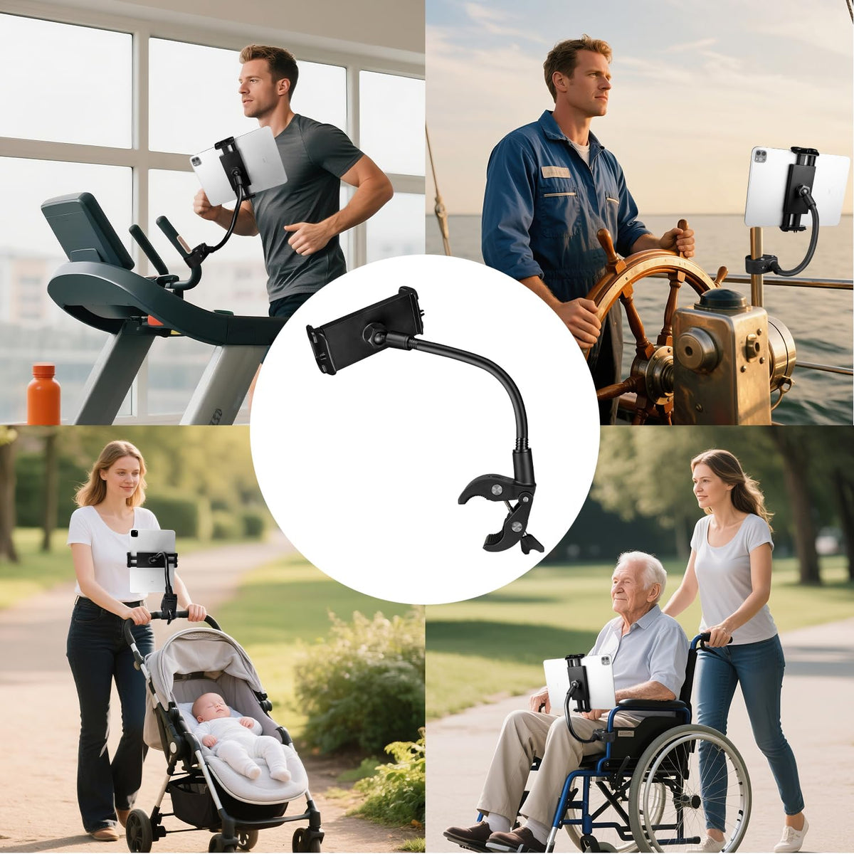 Urgown clip provides a clear viewing angle while keeping devices accessible.