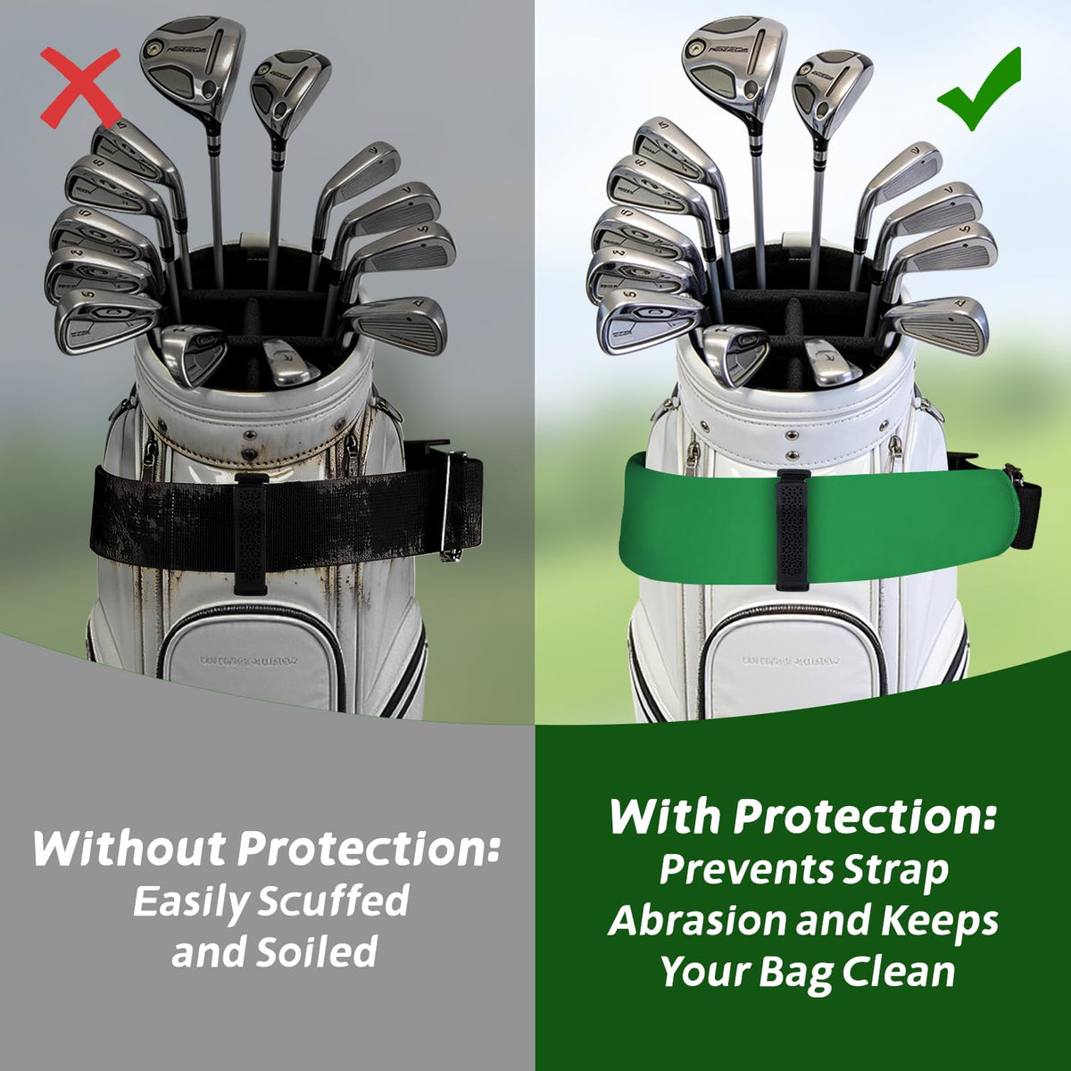 Urgown universal-fit sleeve fits standard golf carts and bags securely