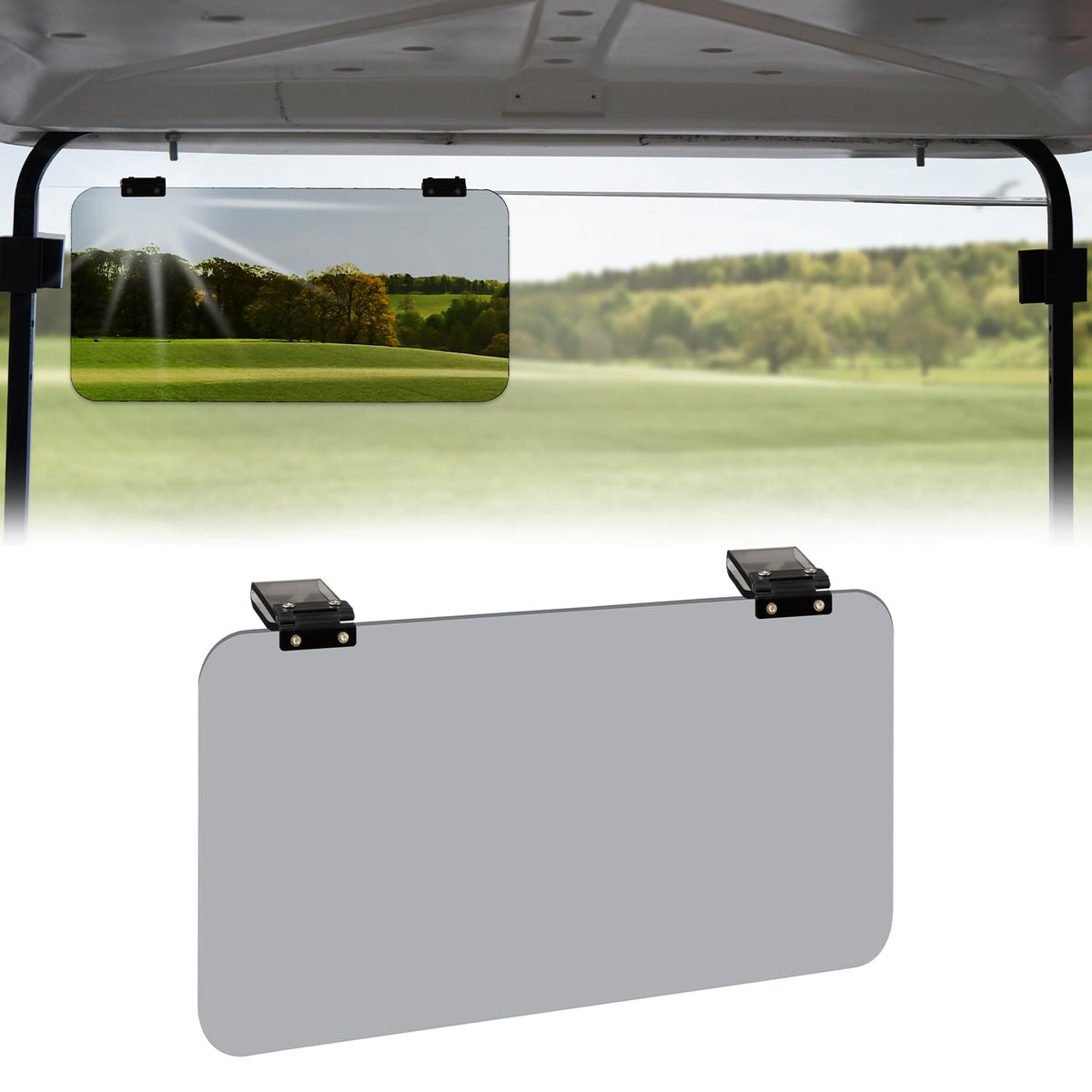 Urgown sun visor universal-fit clip on windshield edge reduces glare during sunny golf rounds