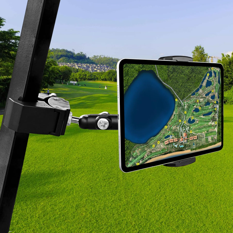 Urgown golf cart tablet holder mounted on side pole for secure device grip