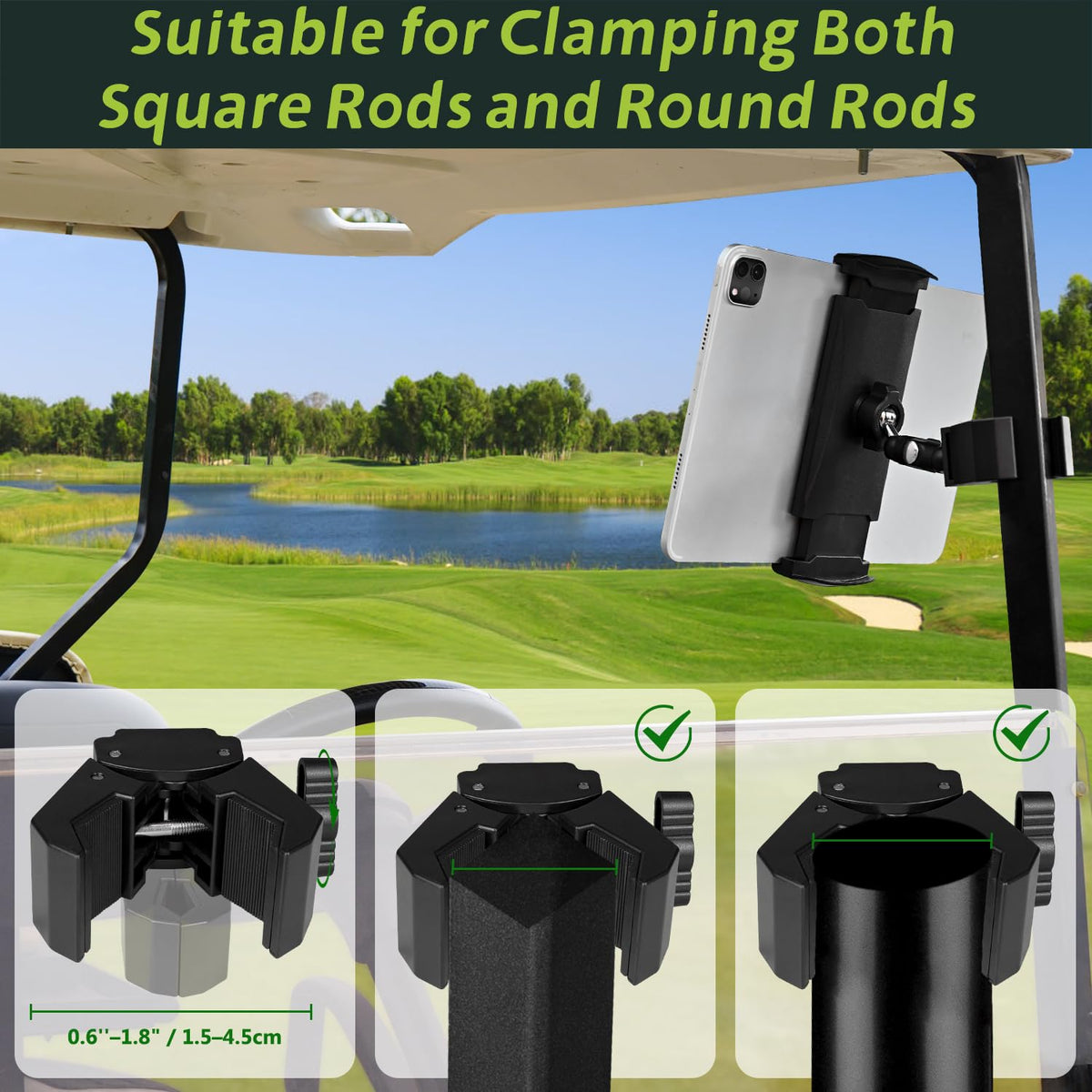 Universal 4-13 inch device compatibility with Urgown golf cart mount