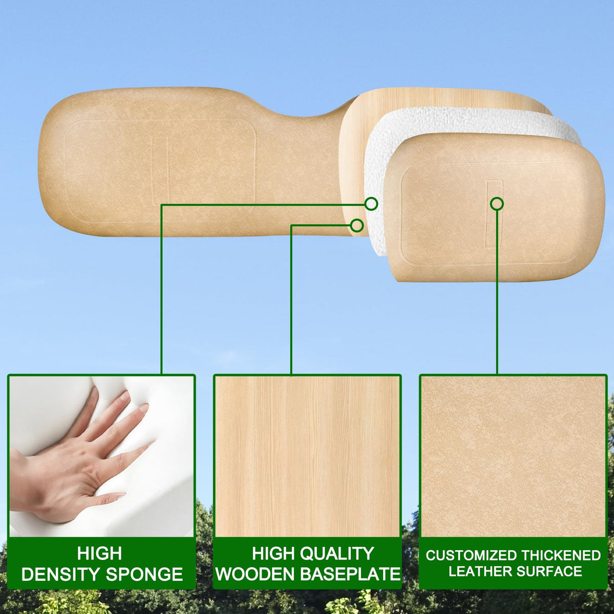 High-density sponge and wood baseplate provide supportive seating.