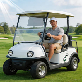 Urgown sun visor provides practical shade during early morning rounds on course.