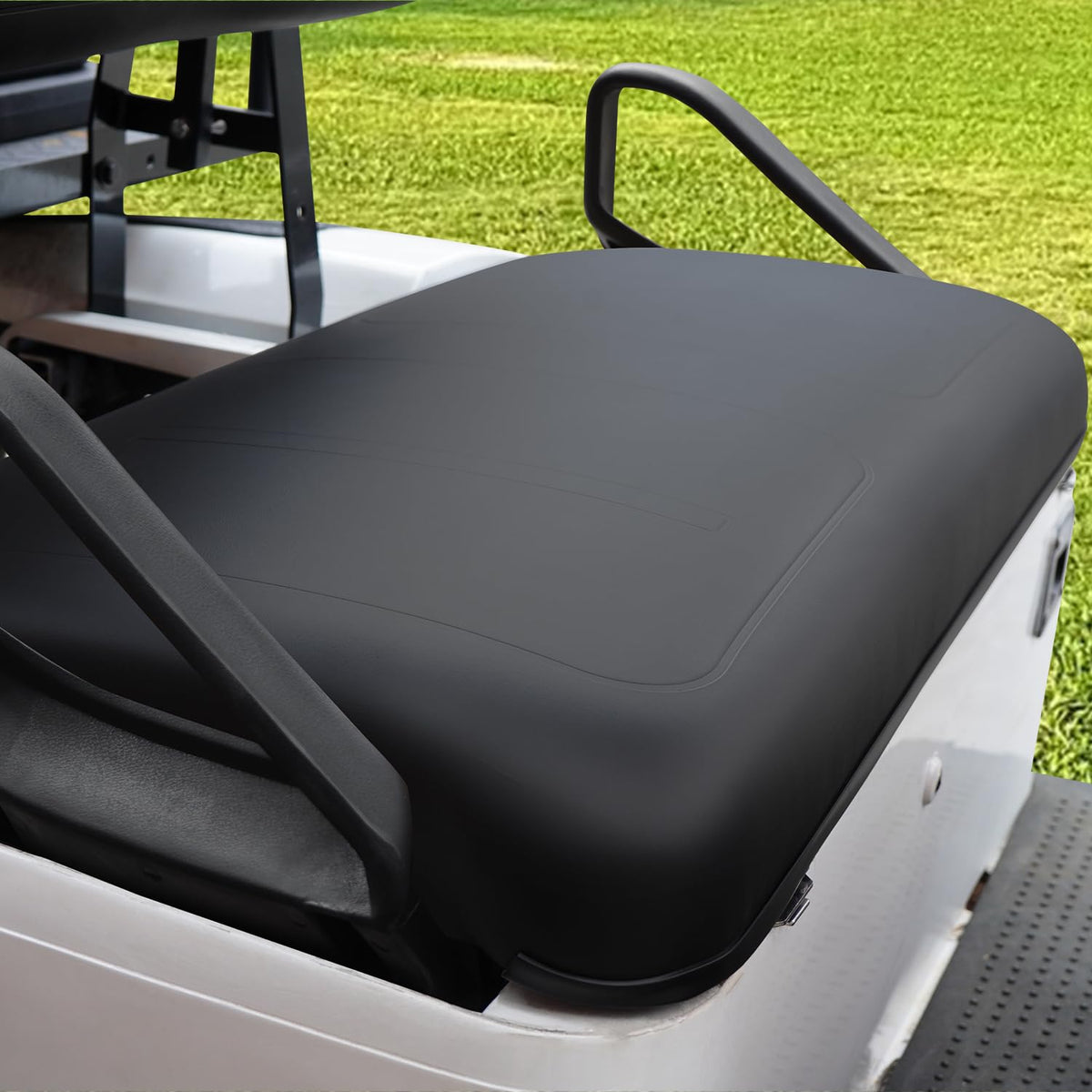 Urgown seat bottom assembly detail showing foam core and PU leather surface.