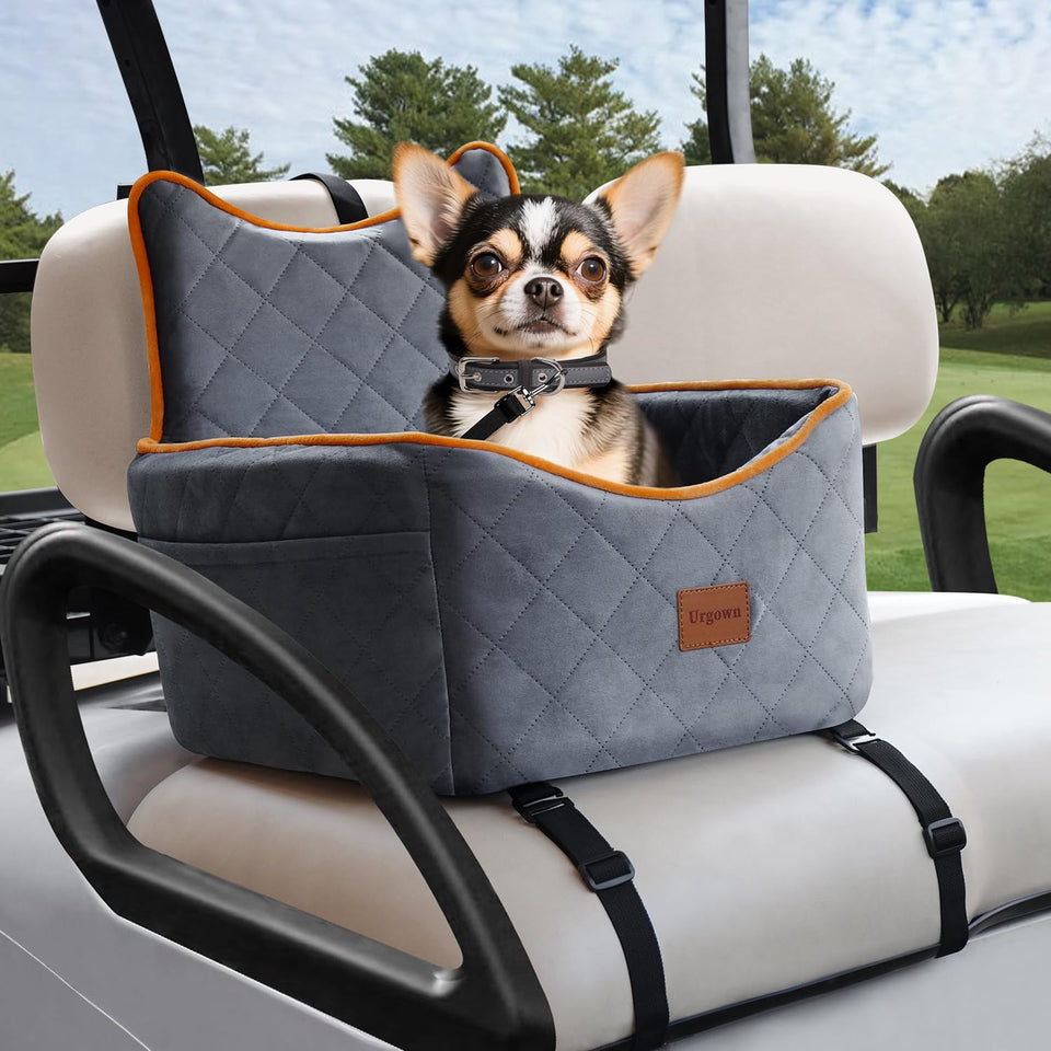 Urgown universal golf cart dog seat gray front view, compact and secure for small pets